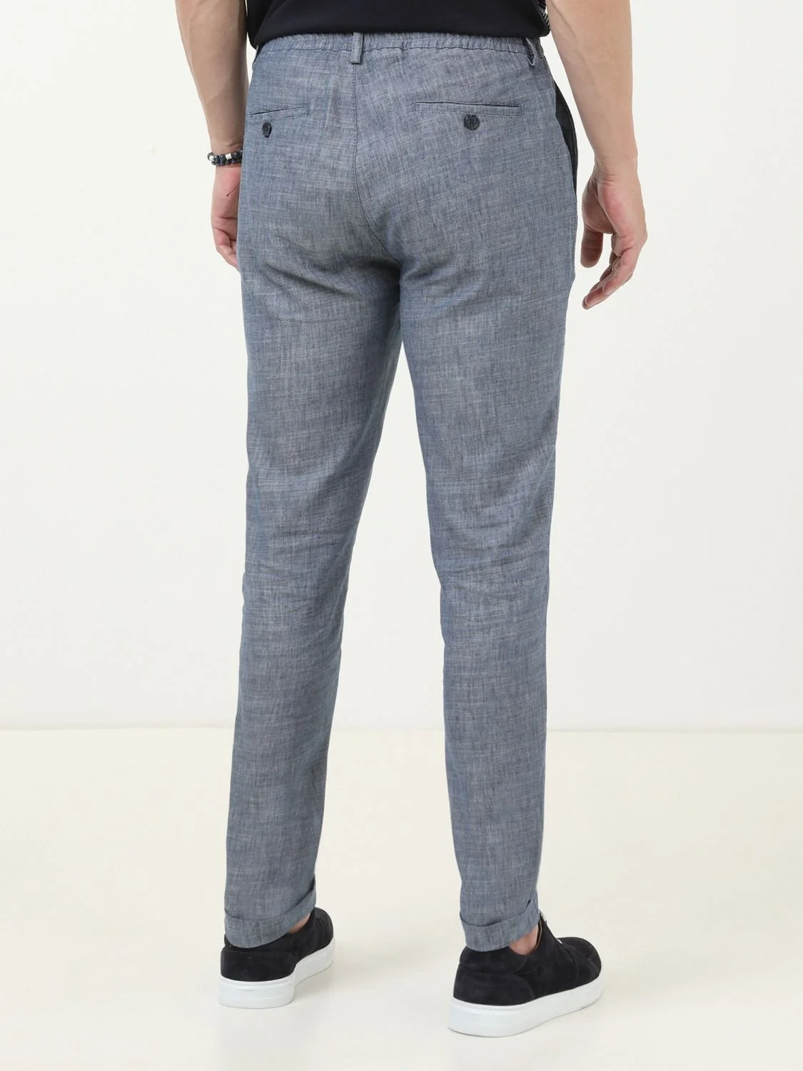 İndigo Dokuma Jogging Fit Casual Pamuk Karışımlı Pantolon - 4