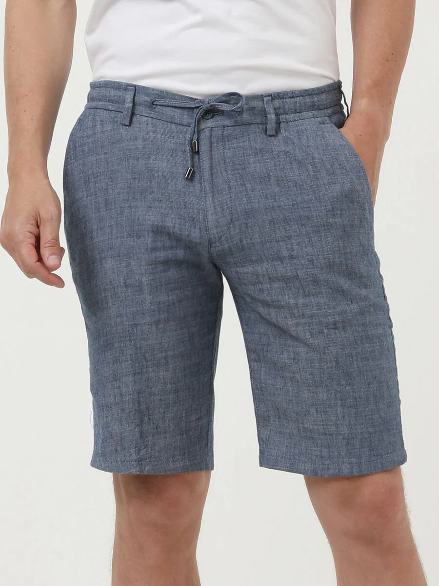 İndigo Düz Dokuma Slim Fit Casual Pamuk Karışımlı Bermuda - 1