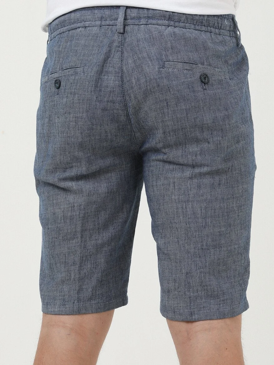 İndigo Düz Dokuma Slim Fit Casual Pamuk Karışımlı Bermuda - 4