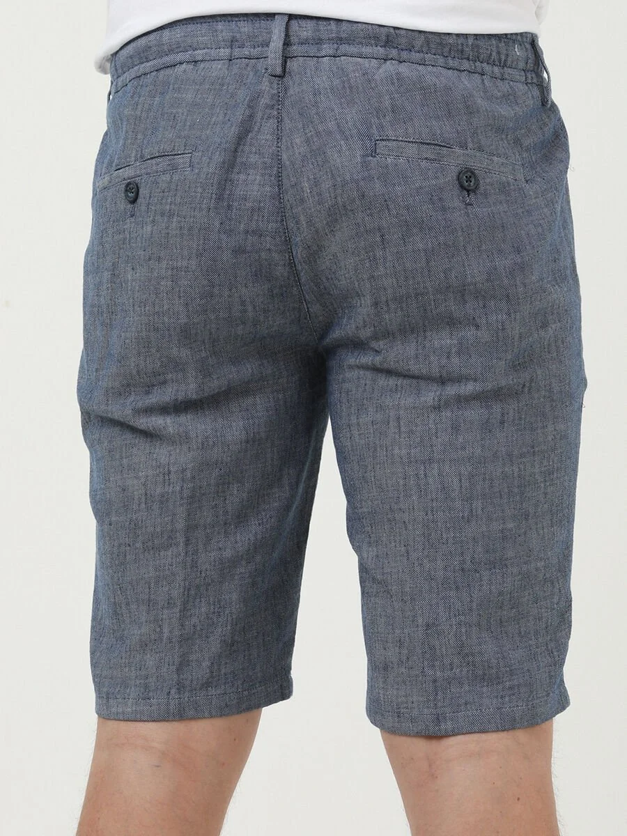 İndigo Düz Dokuma Slim Fit Casual Pamuk Karışımlı Bermuda - 4