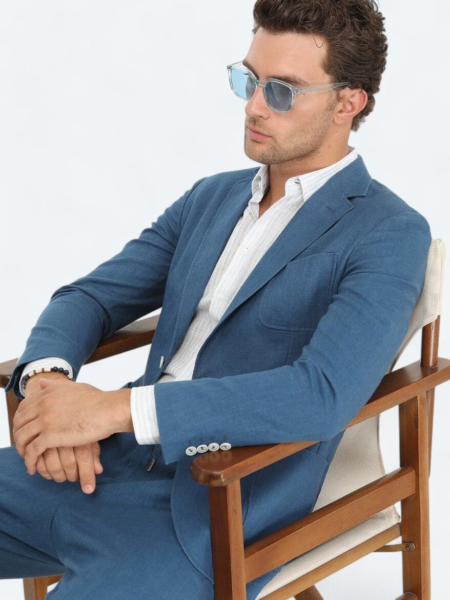 İndigo Düz Modern Fit Takım Elbise - 1