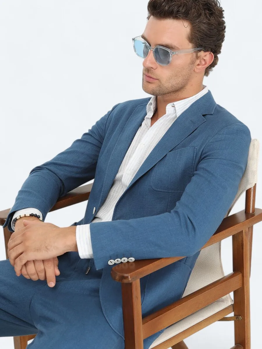 İndigo Düz Modern Fit Takım Elbise - 1