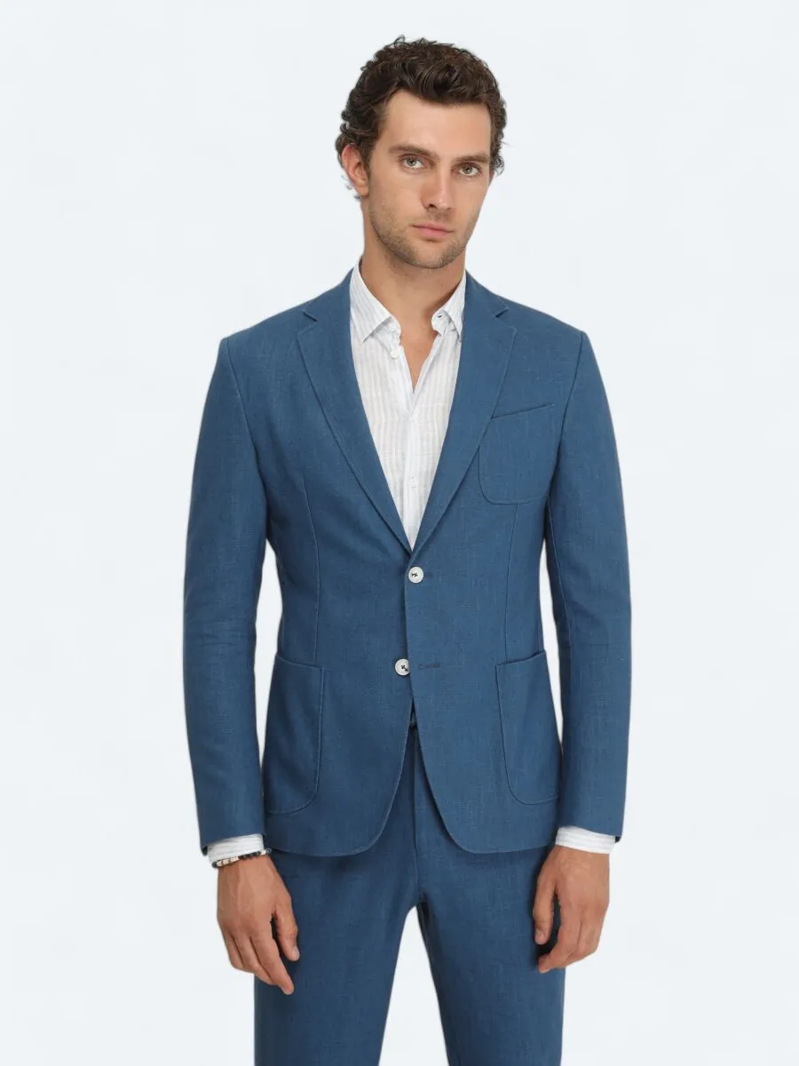 İndigo Düz Modern Fit Takım Elbise - 3