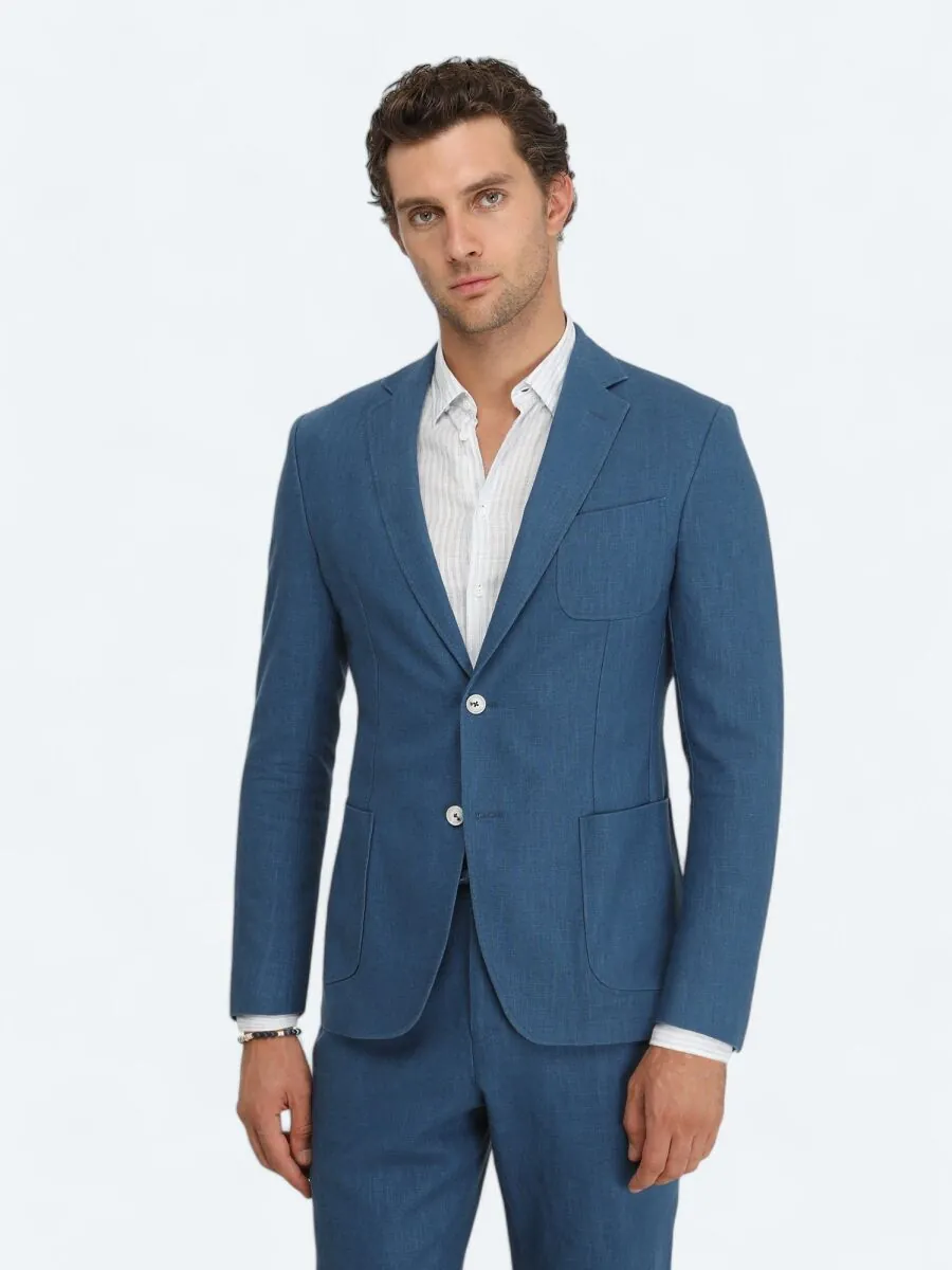 İndigo Düz Modern Fit Takım Elbise - 4