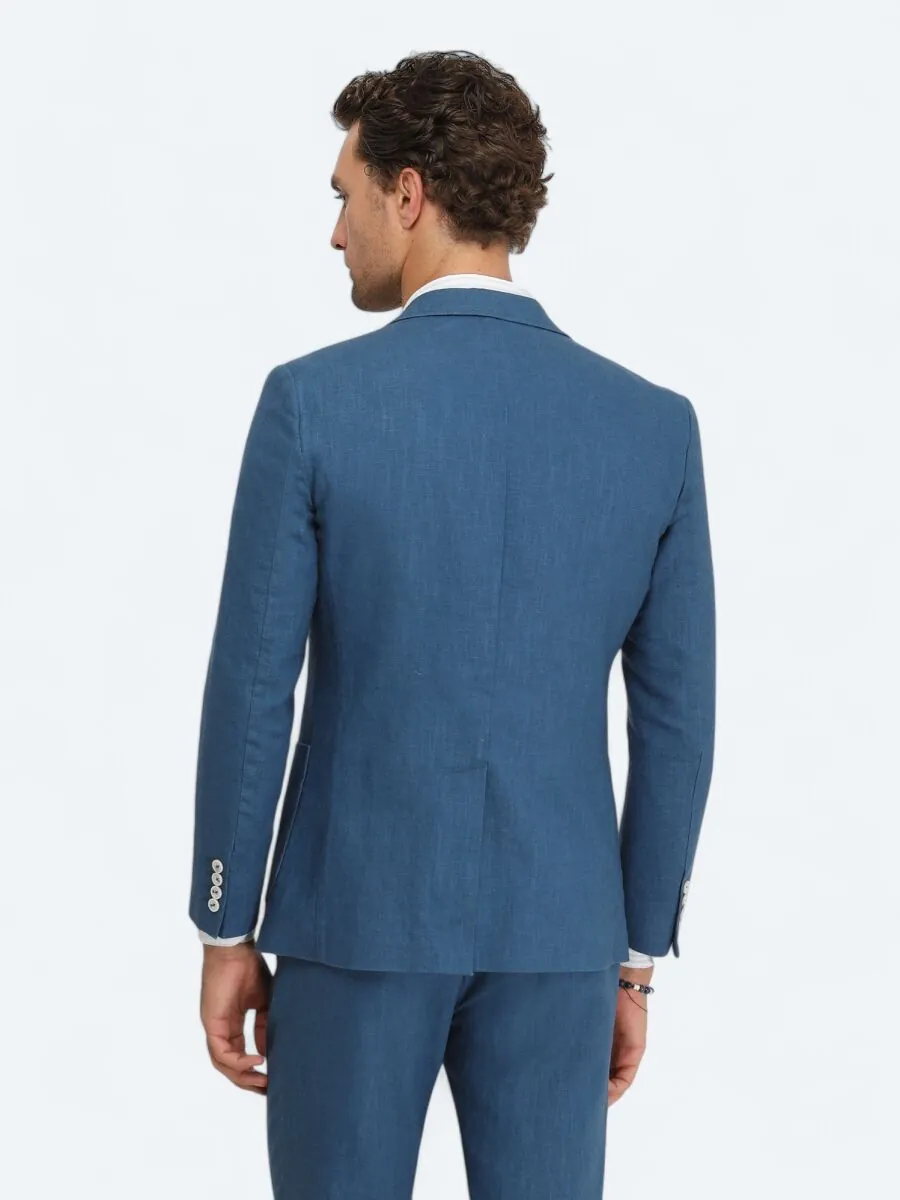 İndigo Düz Modern Fit Takım Elbise - 7
