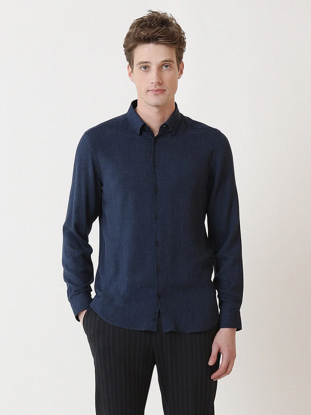İndigo Düz Regular Fit Dokuma Casual Gömlek - 2