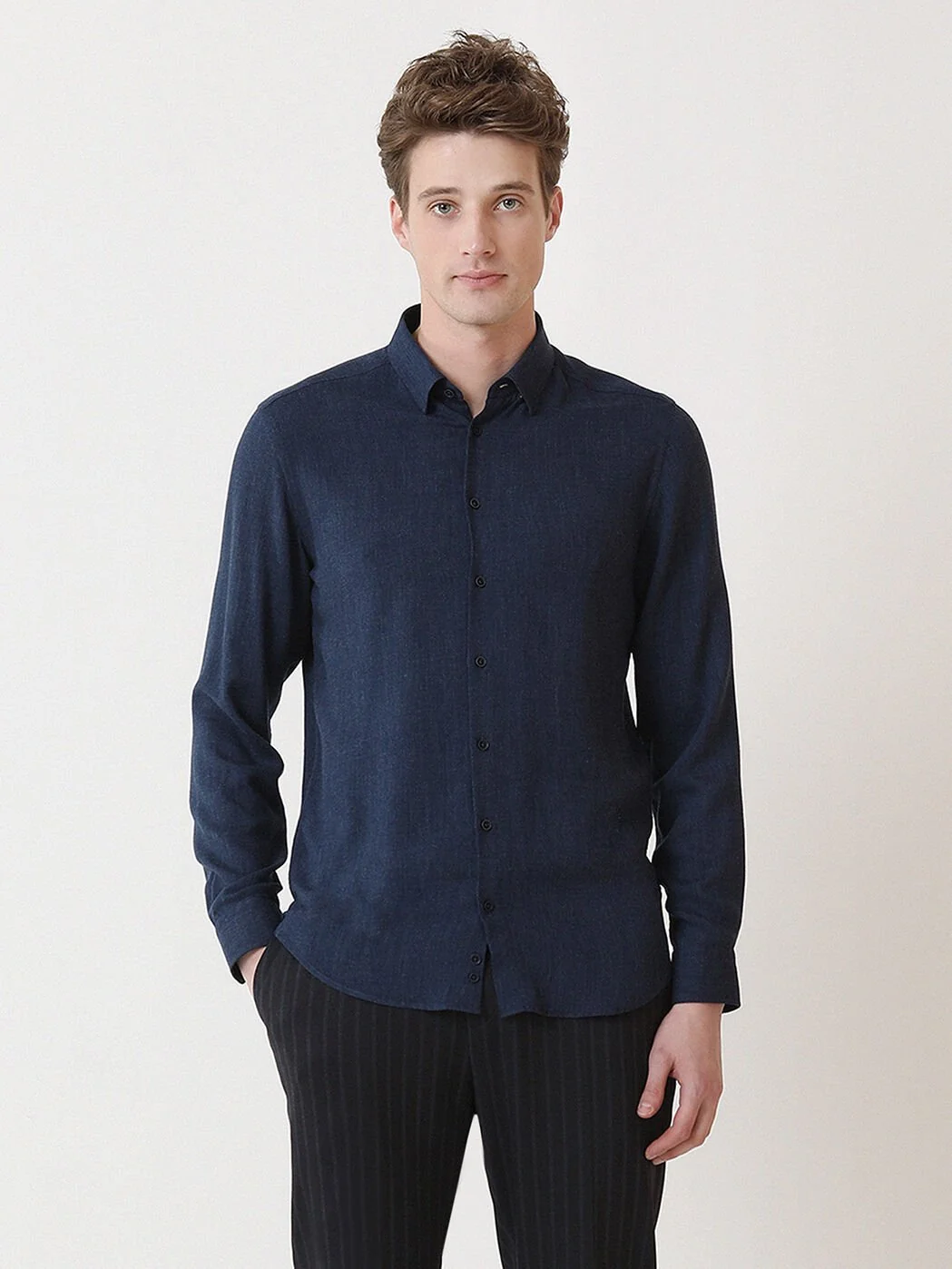 İndigo Düz Regular Fit Dokuma Casual Gömlek - 2