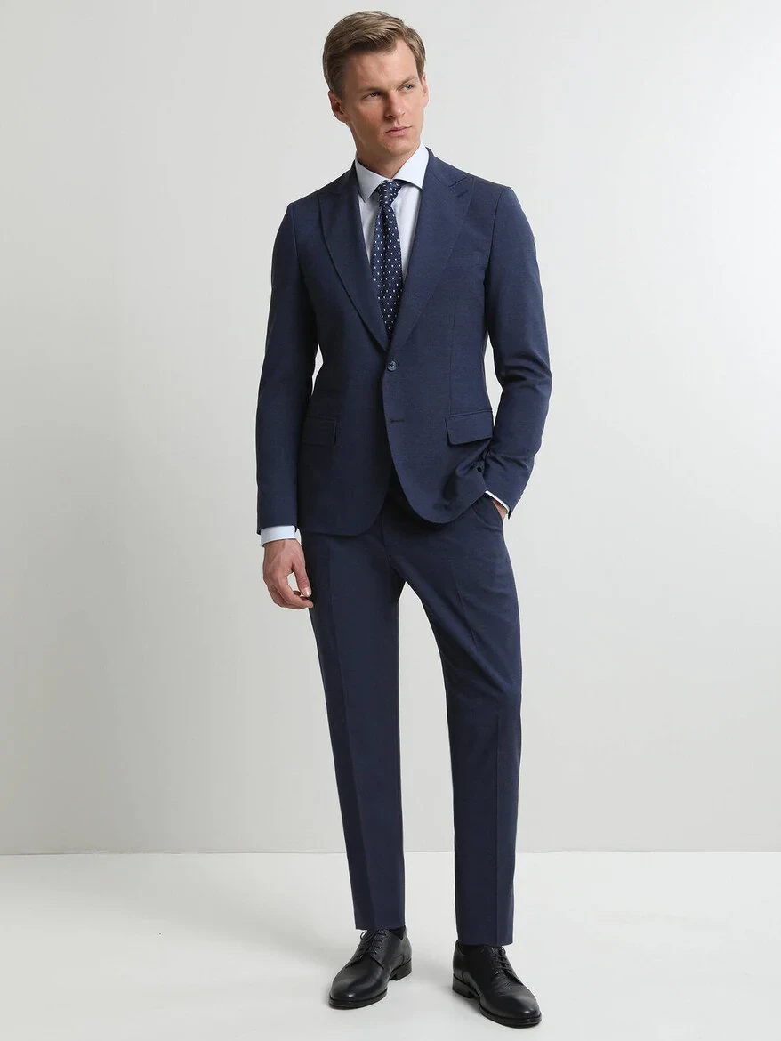 İndigo Düz Slim Fit Takım Elbise - 1