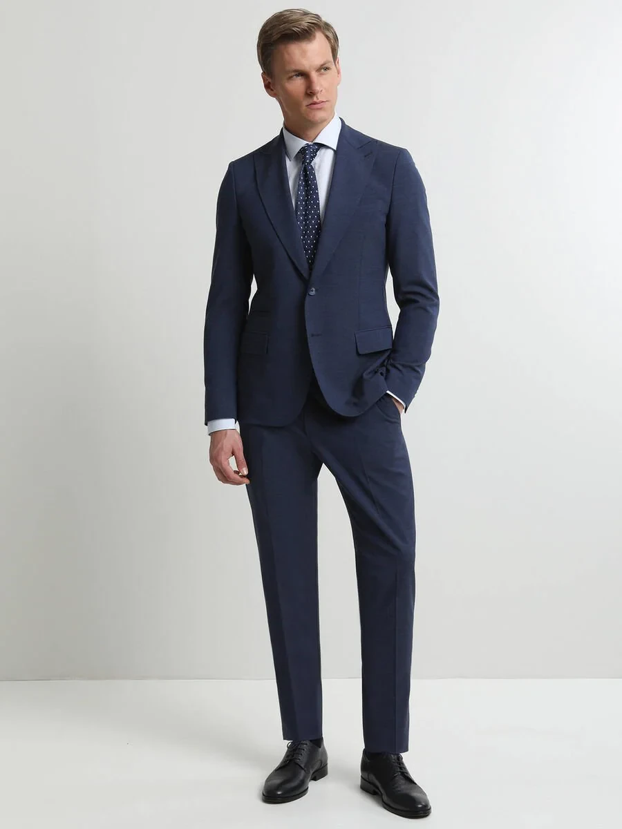 İndigo Düz Slim Fit Takım Elbise - 1