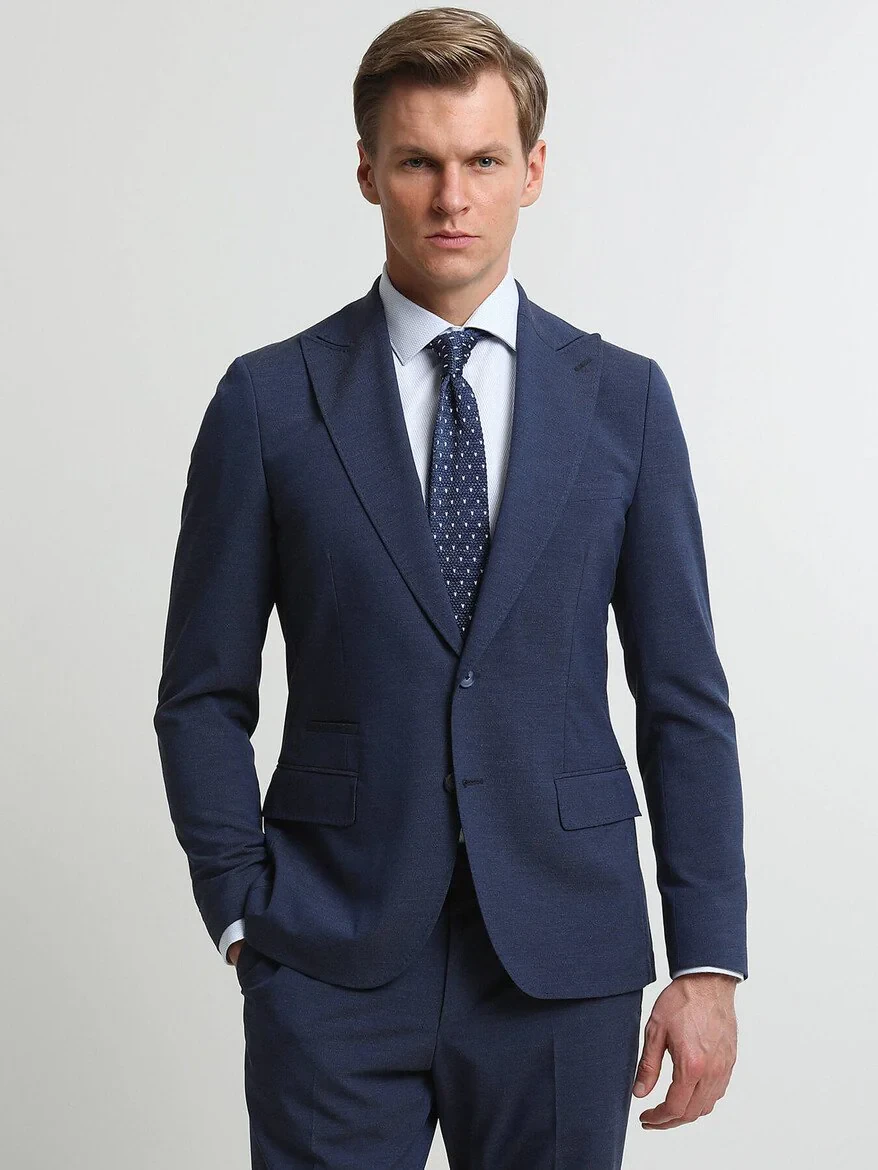 İndigo Düz Slim Fit Takım Elbise - 3