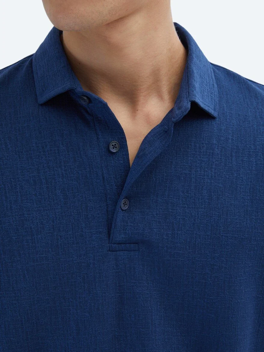 Indigo Jacquard Polo Neck T-Shirt 