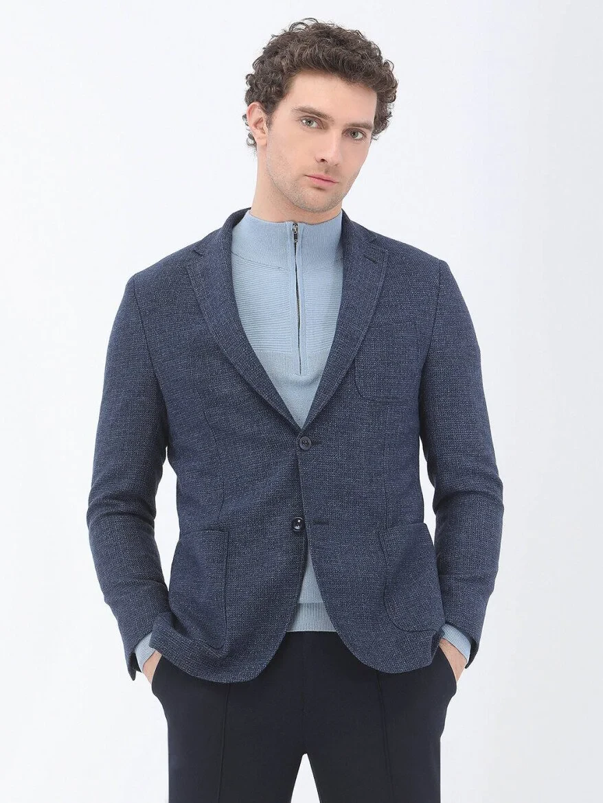 Indigo Micro Regular Fit Wool Blended Jacket - 2
