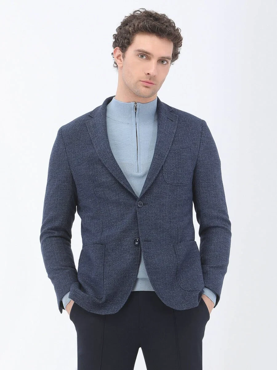Indigo Micro Regular Fit Wool Blended Jacket - 2