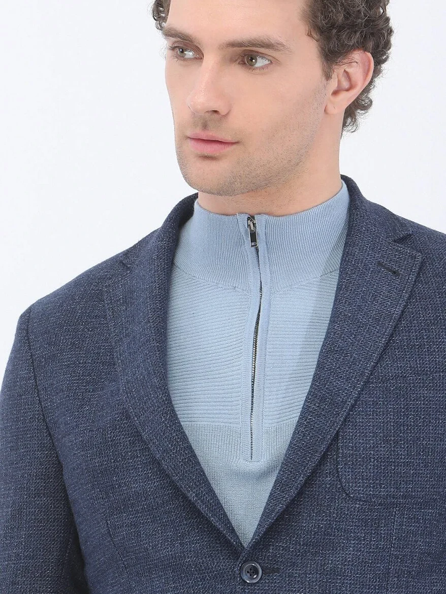 Indigo Micro Regular Fit Wool Blended Jacket - 3