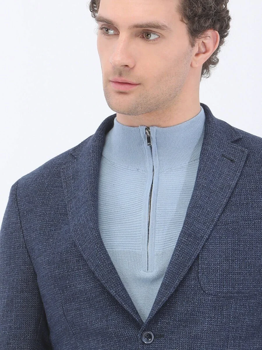 Indigo Micro Regular Fit Wool Blended Jacket - 3