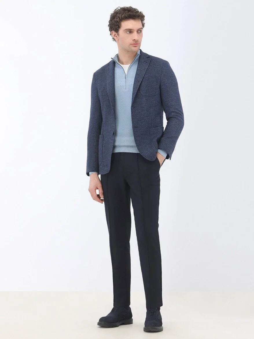 Indigo Micro Regular Fit Wool Blended Jacket - 4