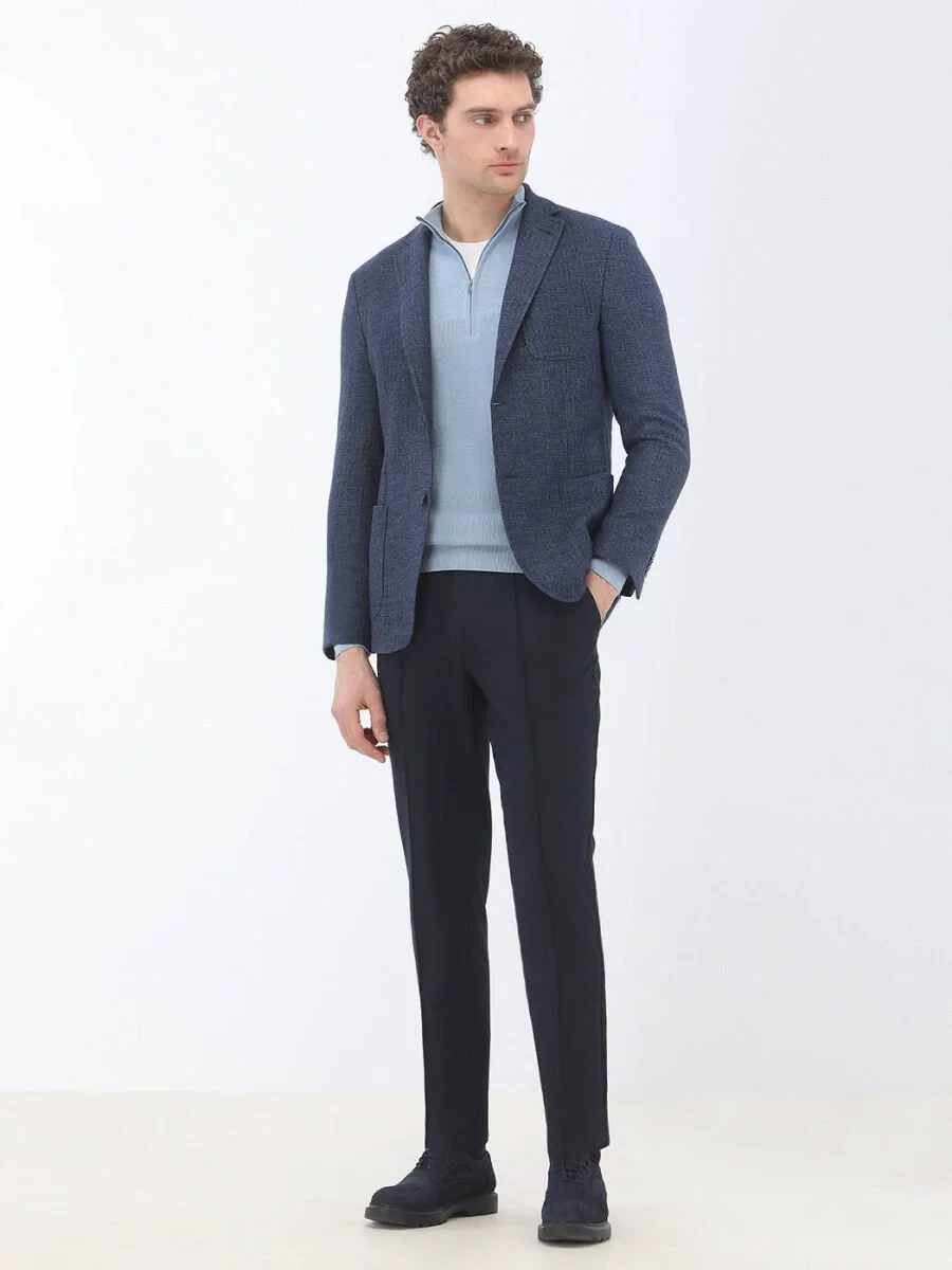 Indigo Micro Regular Fit Wool Blended Jacket - 4