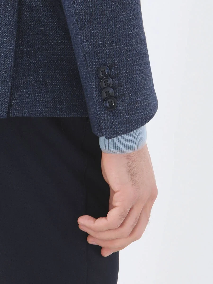 Indigo Micro Regular Fit Wool Blended Jacket - 5