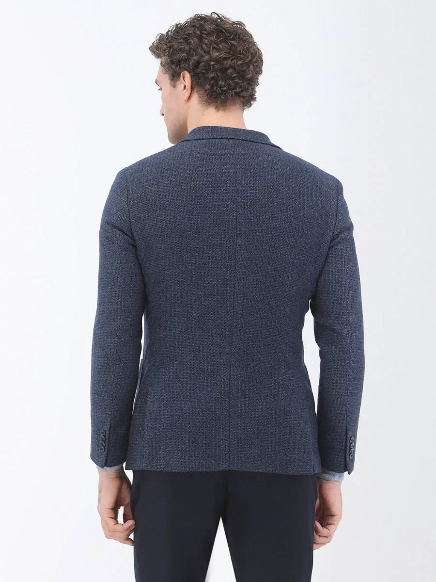 Indigo Micro Regular Fit Wool Blended Jacket - 6