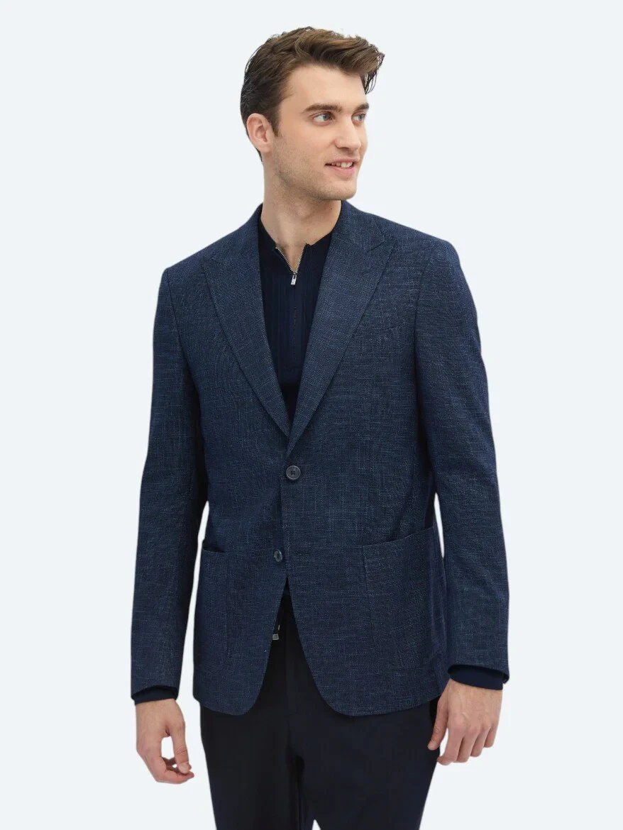 Indigo Patterned Modern Fit Jacket - 1