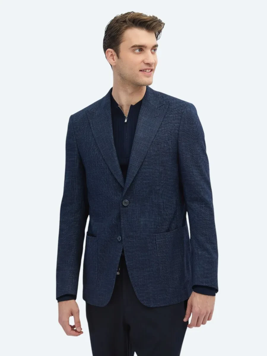 Indigo Patterned Modern Fit Jacket - 1