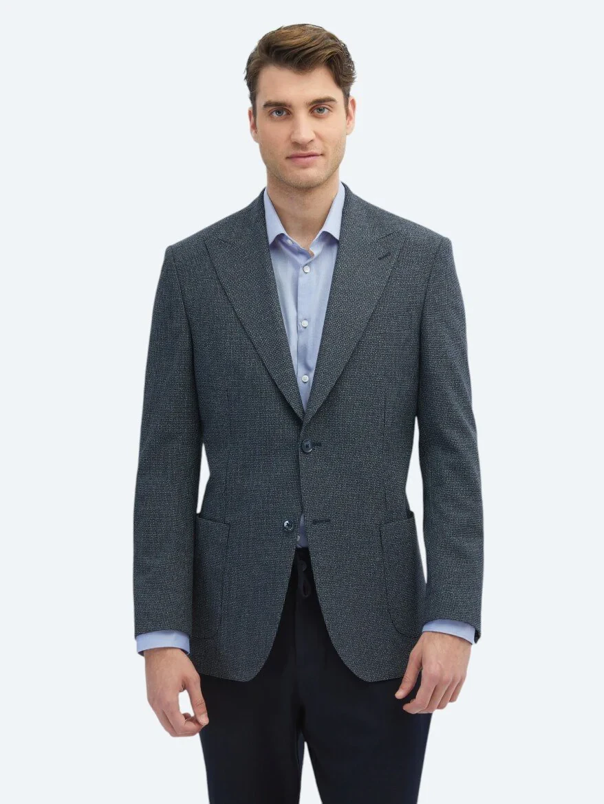 Indigo Patterned Modern Fit Jacket - 1