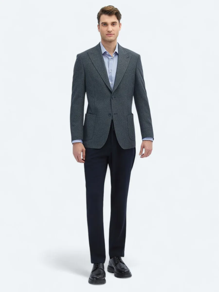 Indigo Patterned Modern Fit Jacket - 2