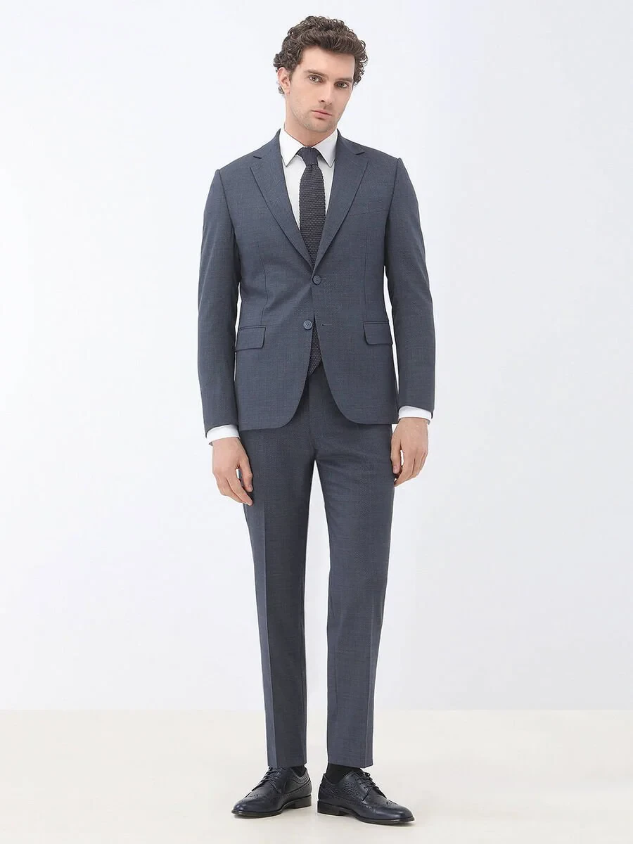 Indigo Patterned Modern Fit Wool Blended Suit - 2