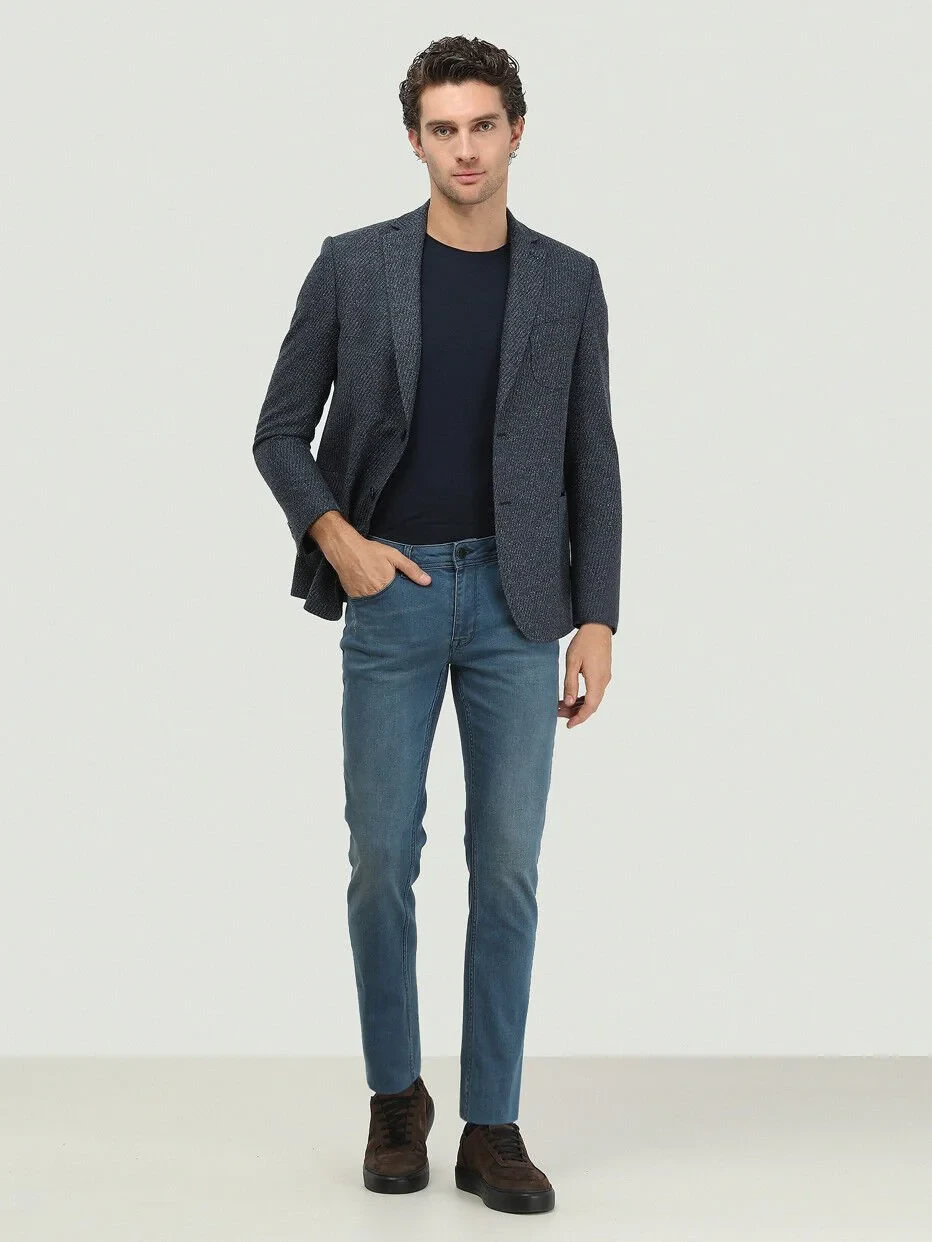 Indigo Patterned Regular Fit Cotton Blended Jacket - 2