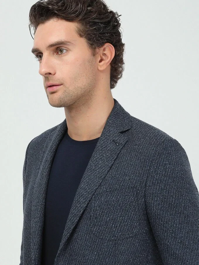 Indigo Patterned Regular Fit Cotton Blended Jacket - 3