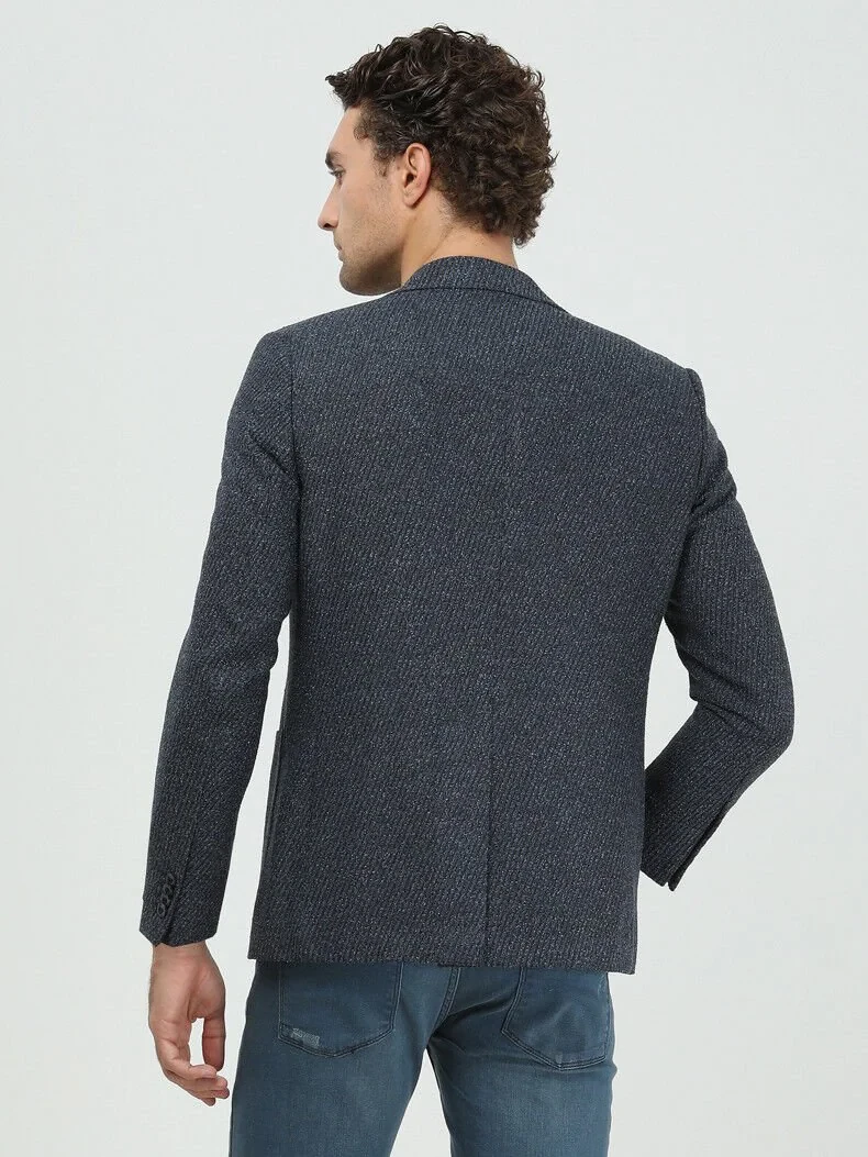 Indigo Patterned Regular Fit Cotton Blended Jacket - 5