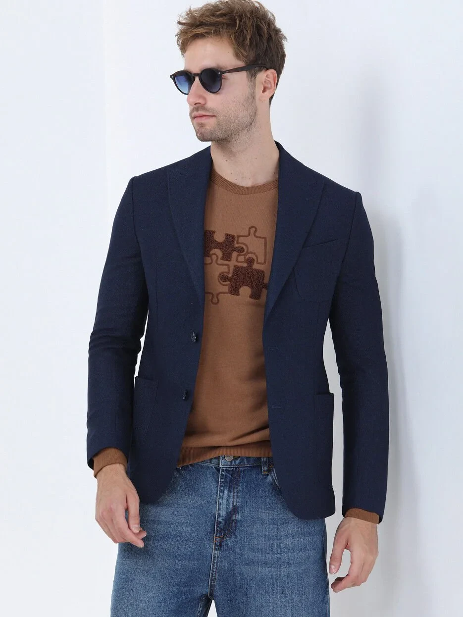 Indigo Plain Comfort Fit Jacket - 1