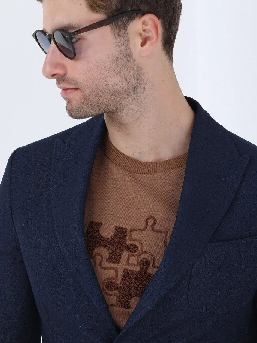 Indigo Plain Comfort Fit Jacket - 3