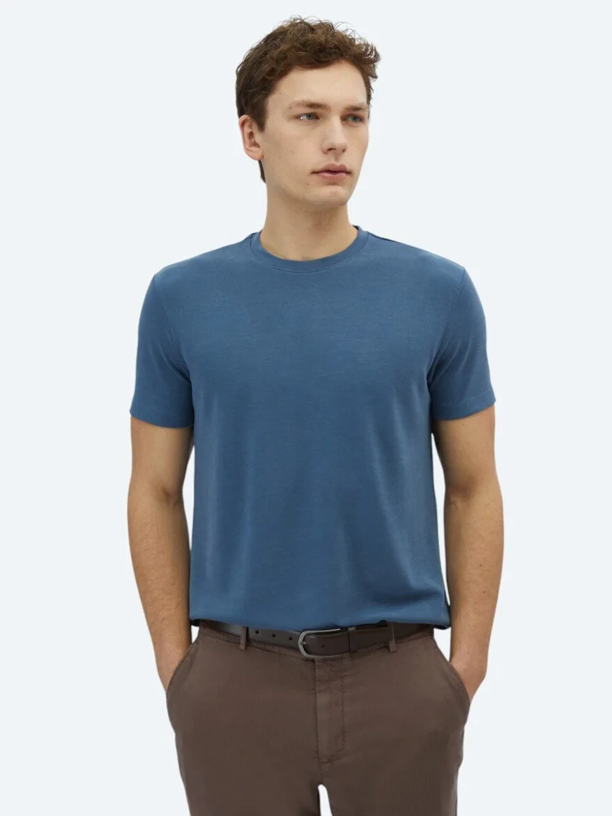 Indigo Plain Crew Neck T-Shirt - 1
