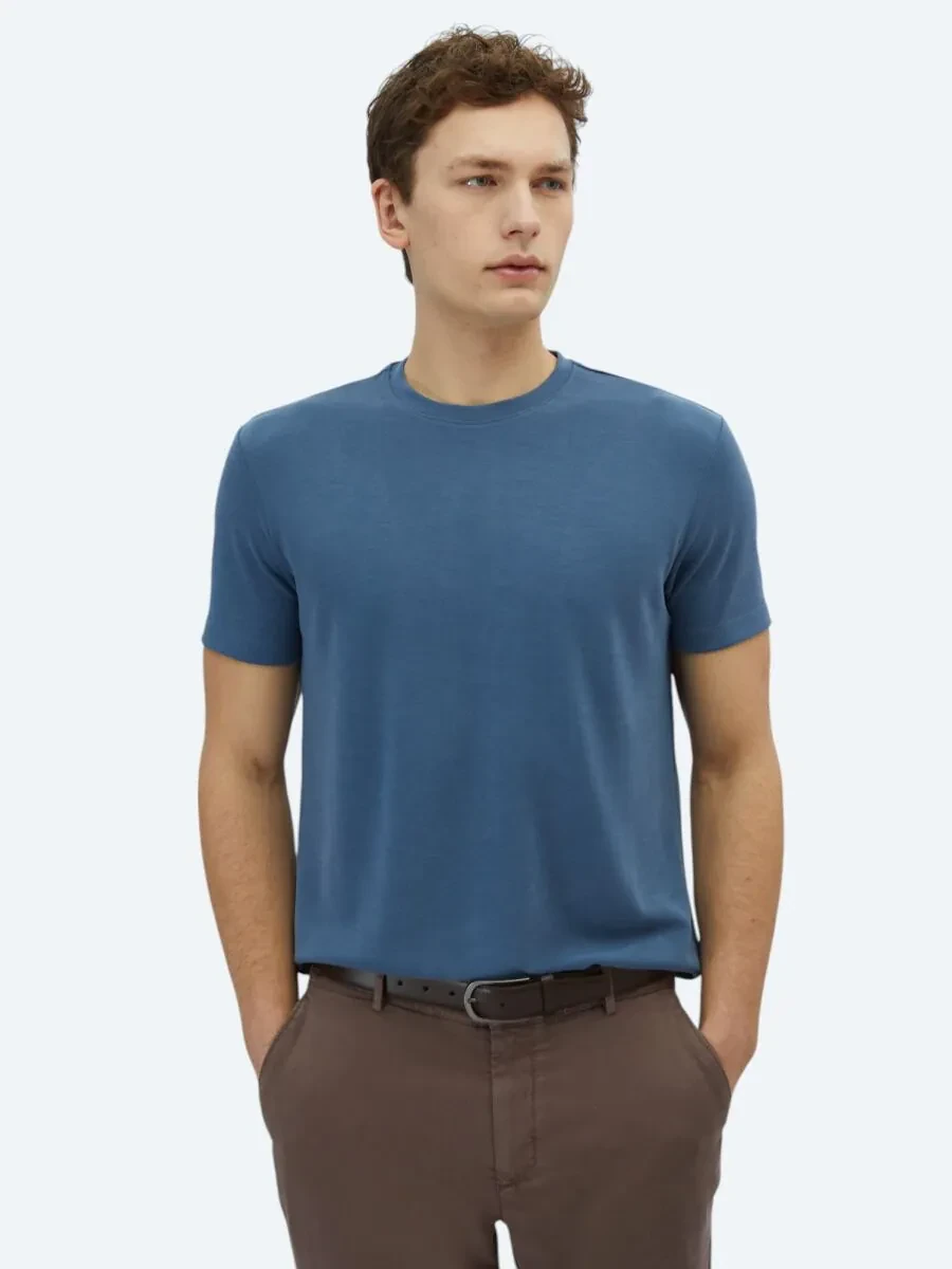Indigo Plain Crew Neck T-Shirt - 1