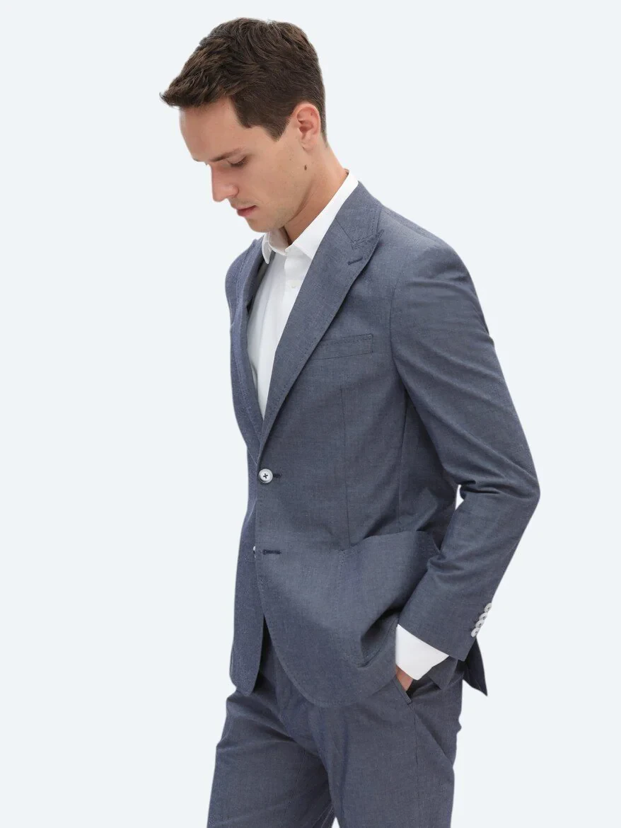 Indigo Plain Modern Fit Cotton Blended Suit - 2