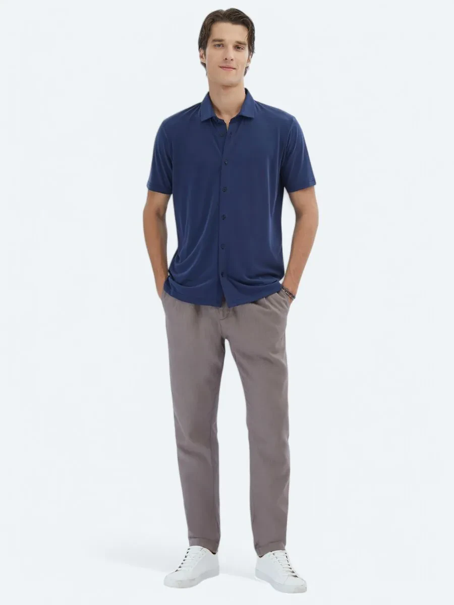 Indigo Plain Regular Fit Knitting Casual Shirt - 2