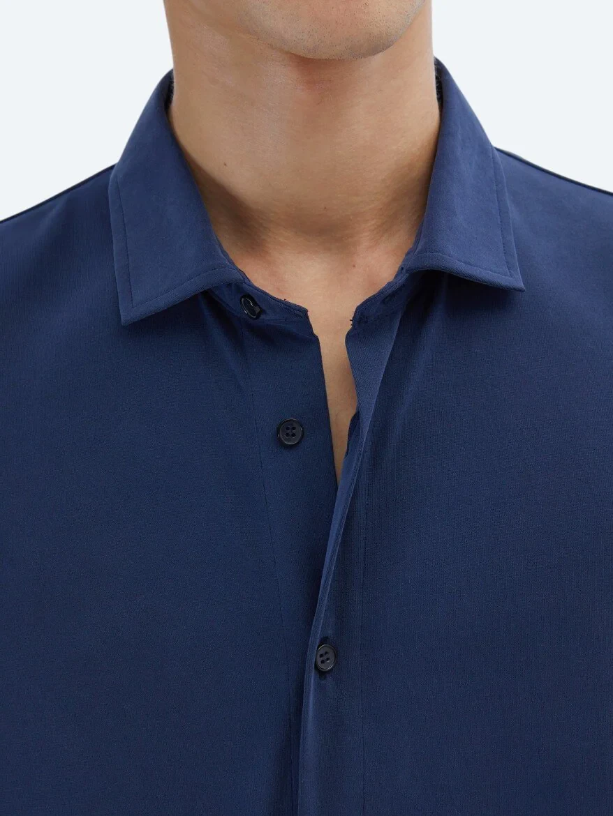 Indigo Plain Regular Fit Knitting Casual Shirt 