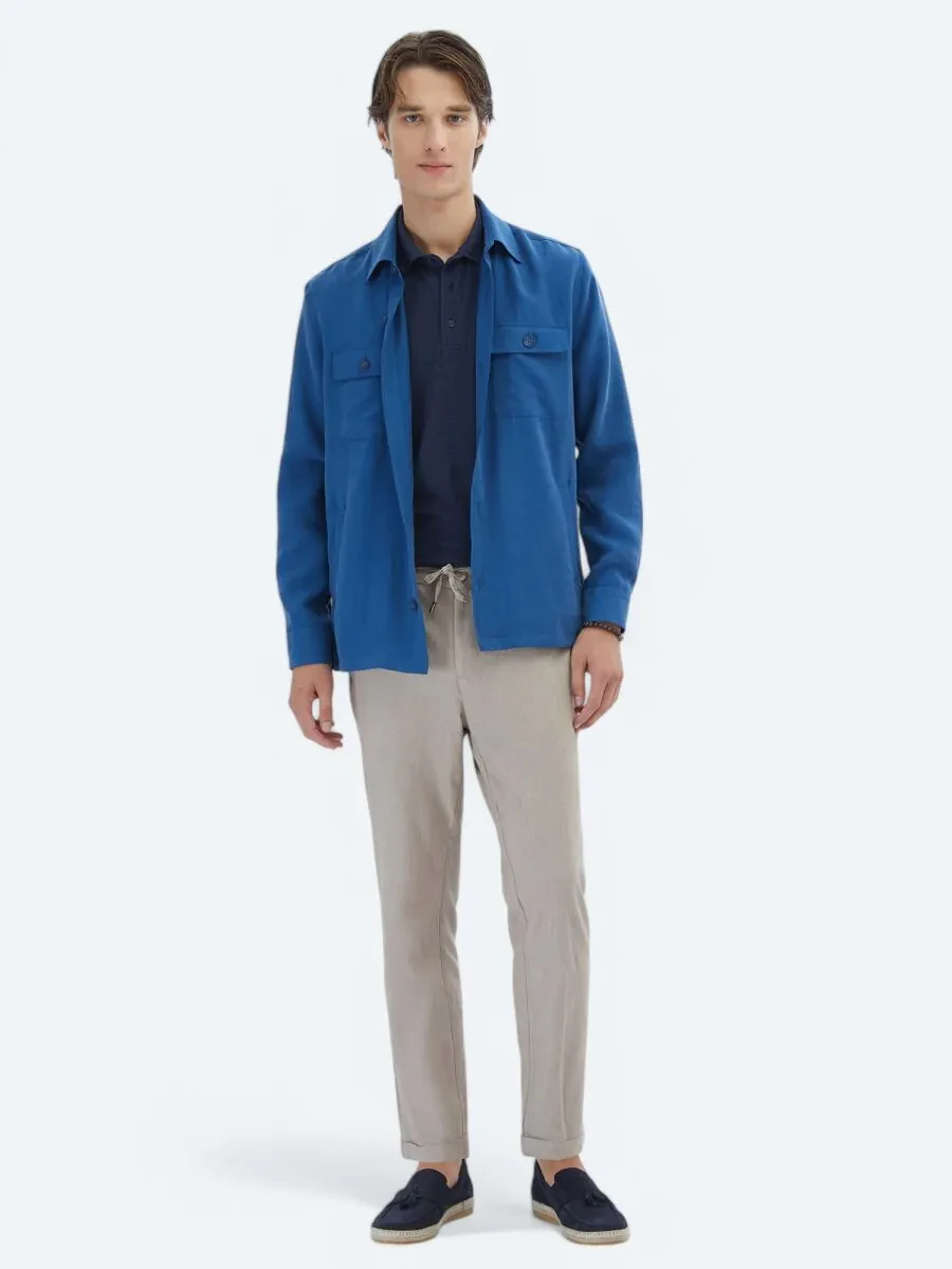 İndigo Regular Fit Dokuma Overshırt - 2
