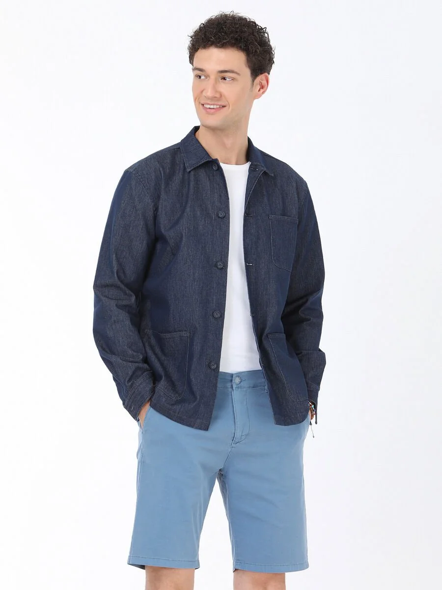 İndigo Regular Fit Dokuma Pamuk Karışımlı Overshırt - 4