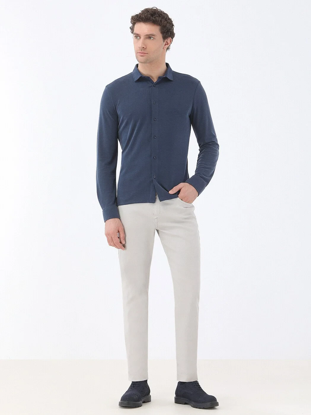 Indigo Regular Fit Knitting Casual Shirt - 2