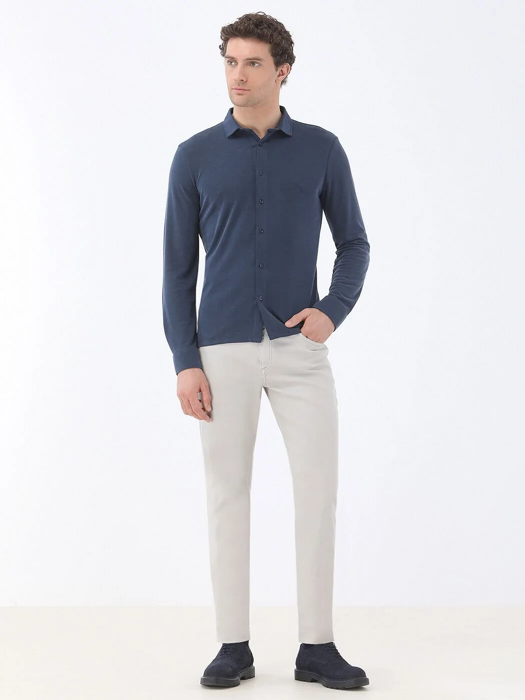 Indigo Regular Fit Knitting Casual Shirt - 2