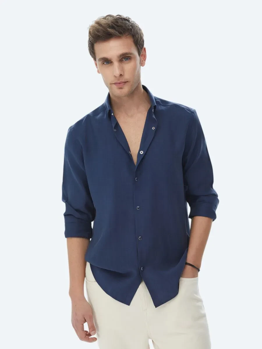Indigo Regular Fit Weaving Casual Shirt - 1