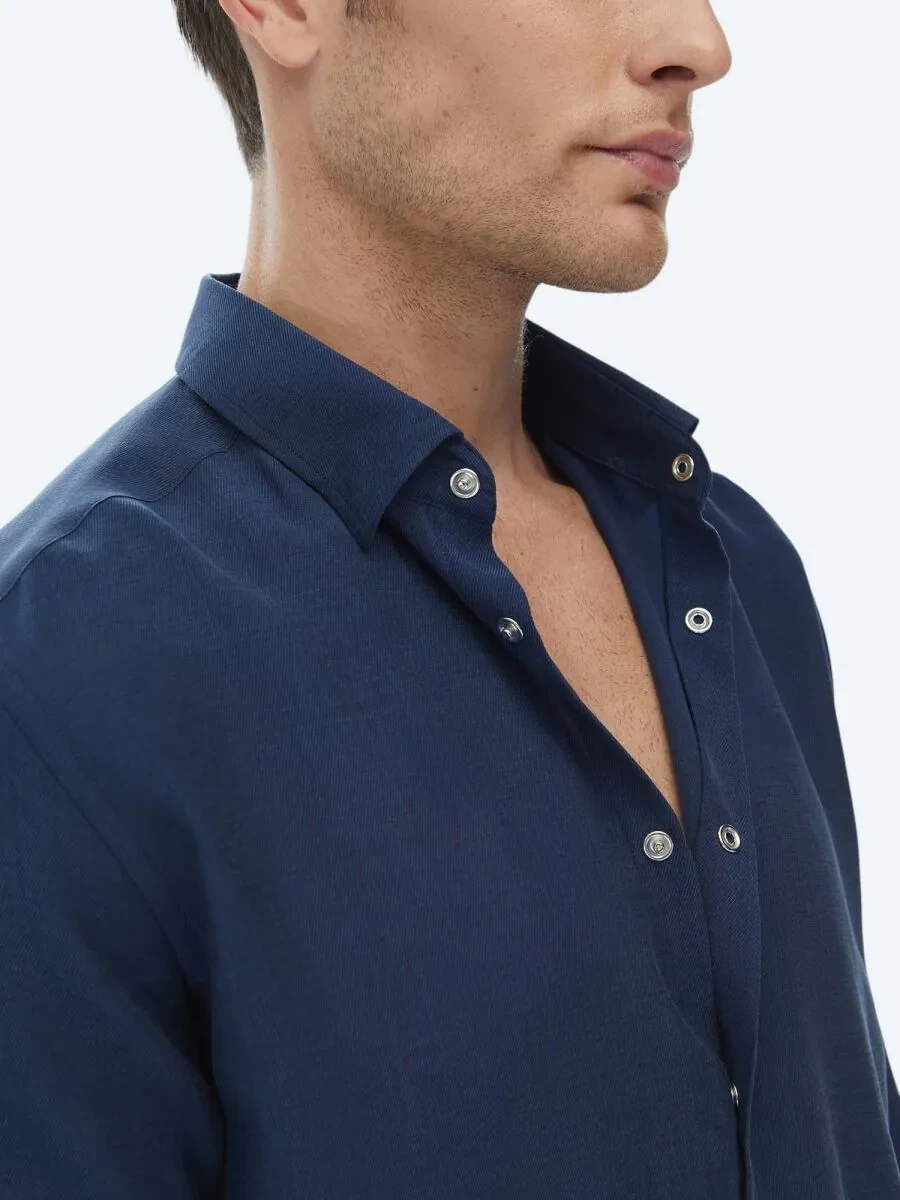 Indigo Regular Fit Weaving Casual Shirt - 3