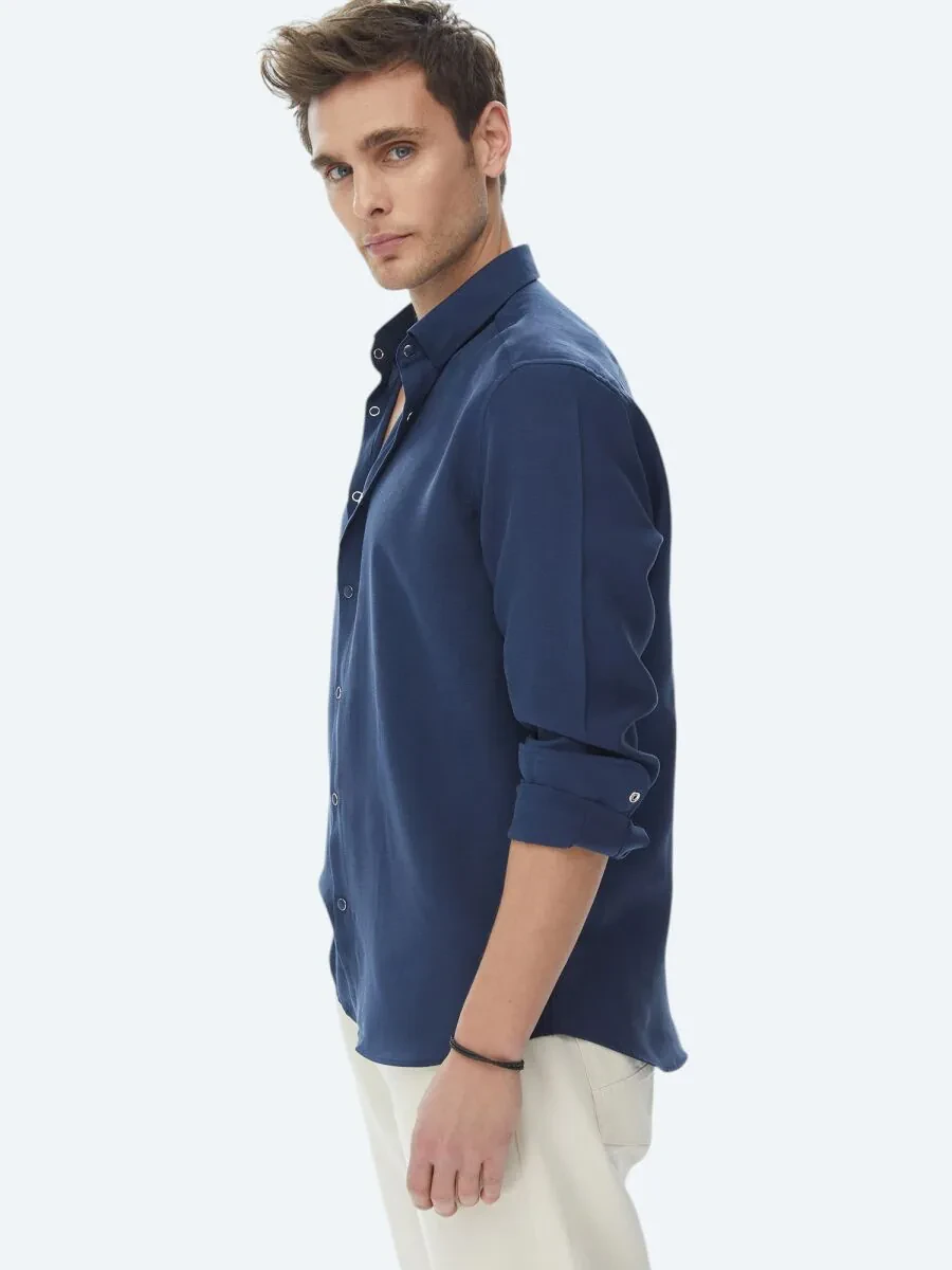 Indigo Regular Fit Weaving Casual Shirt - 5