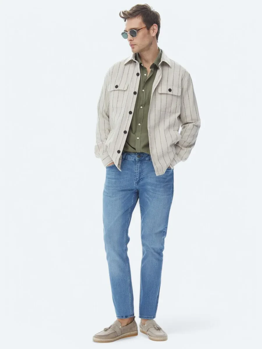 Indigo Slim Fit Denim Cotton Blended Trousers - 1