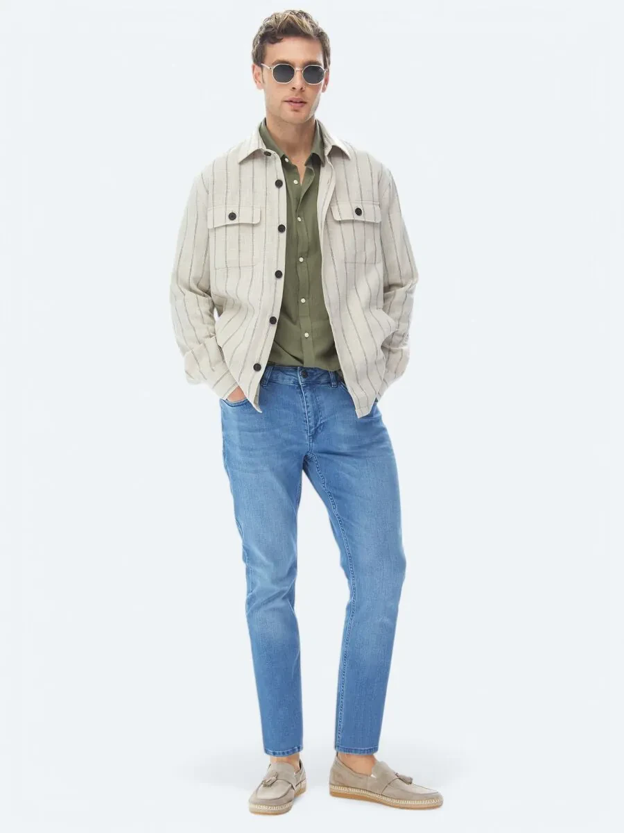 Indigo Slim Fit Denim Cotton Blended Trousers - 3