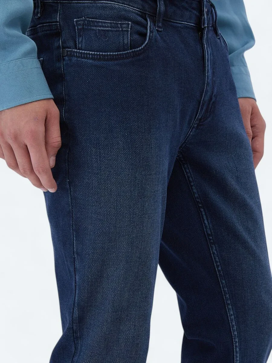 Indigo Slim Fit Denim Cotton Blended Trousers - 3