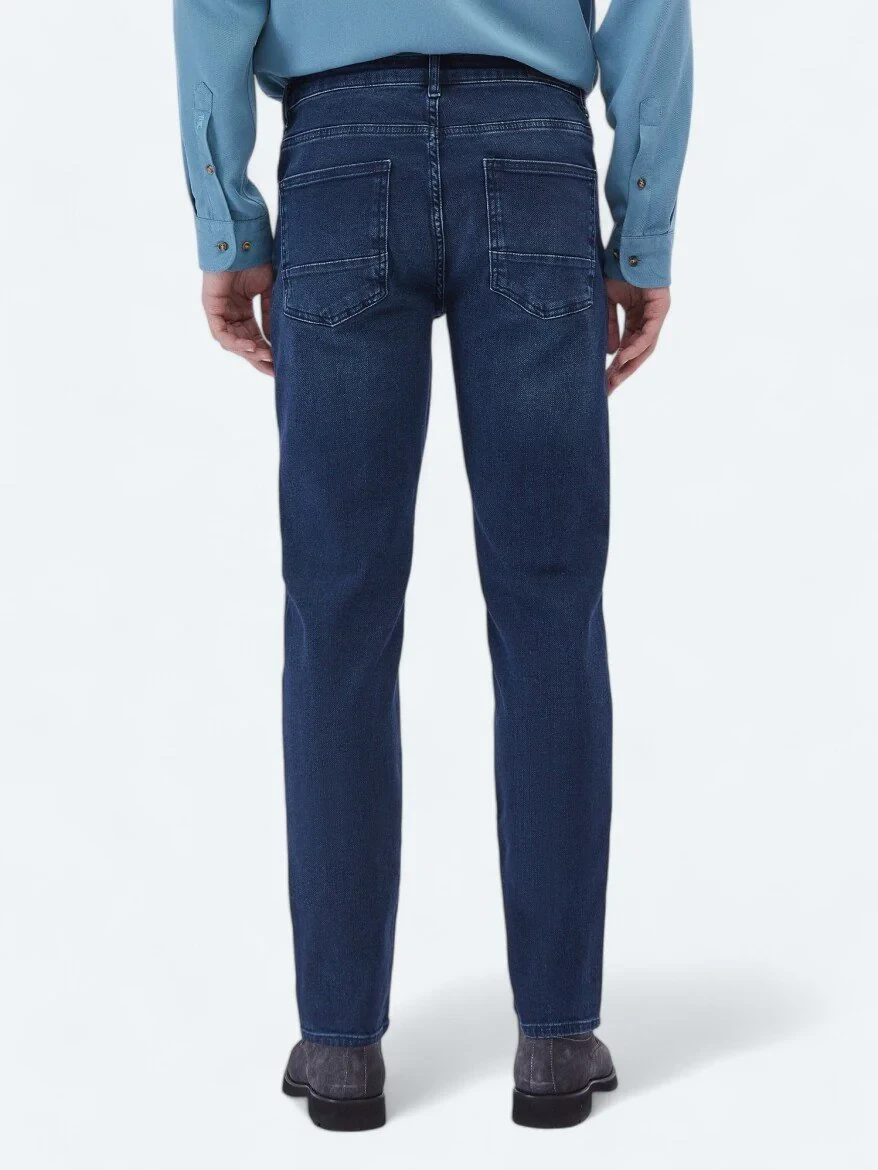 Indigo Slim Fit Denim Cotton Blended Trousers - 4