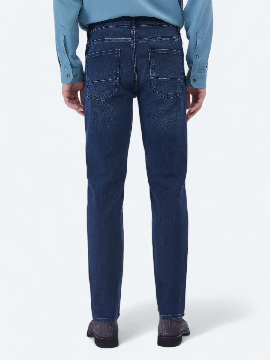 Indigo Slim Fit Denim Cotton Blended Trousers - 4